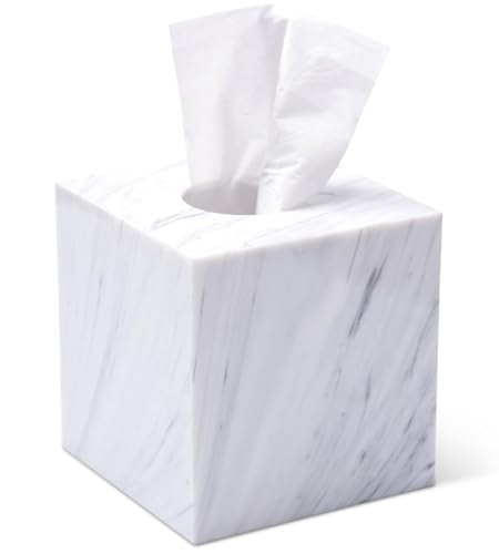 Tissue Box Cover Holder Square Marble Tissue Box Holder Bathroom Vanity Nightstand Bedroom Livingroom Decorative Decor Toilet Organizer Tissues (Marble, Square)