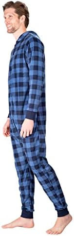 SLEEPHERO Adult Onesie Men Cozy Christmas Holiday Mens Onsie Pyjamas Adult Pyjamas For Men Flannel Adult Mens PJs Navy Buffalo Check Small