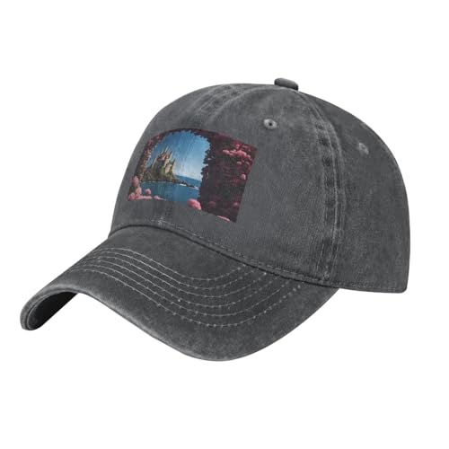 Belle île avec des fleurs imprimées casquette de baseball, unisexe, réglable, casquette de golf/tennis/plage/randonnée noir