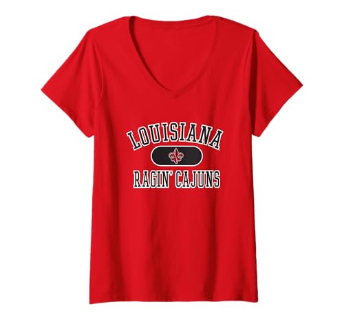 Womens Louisiana Lafayette Ragin' Cajuns Varsity Logo Red V-Neck T-Shirt
