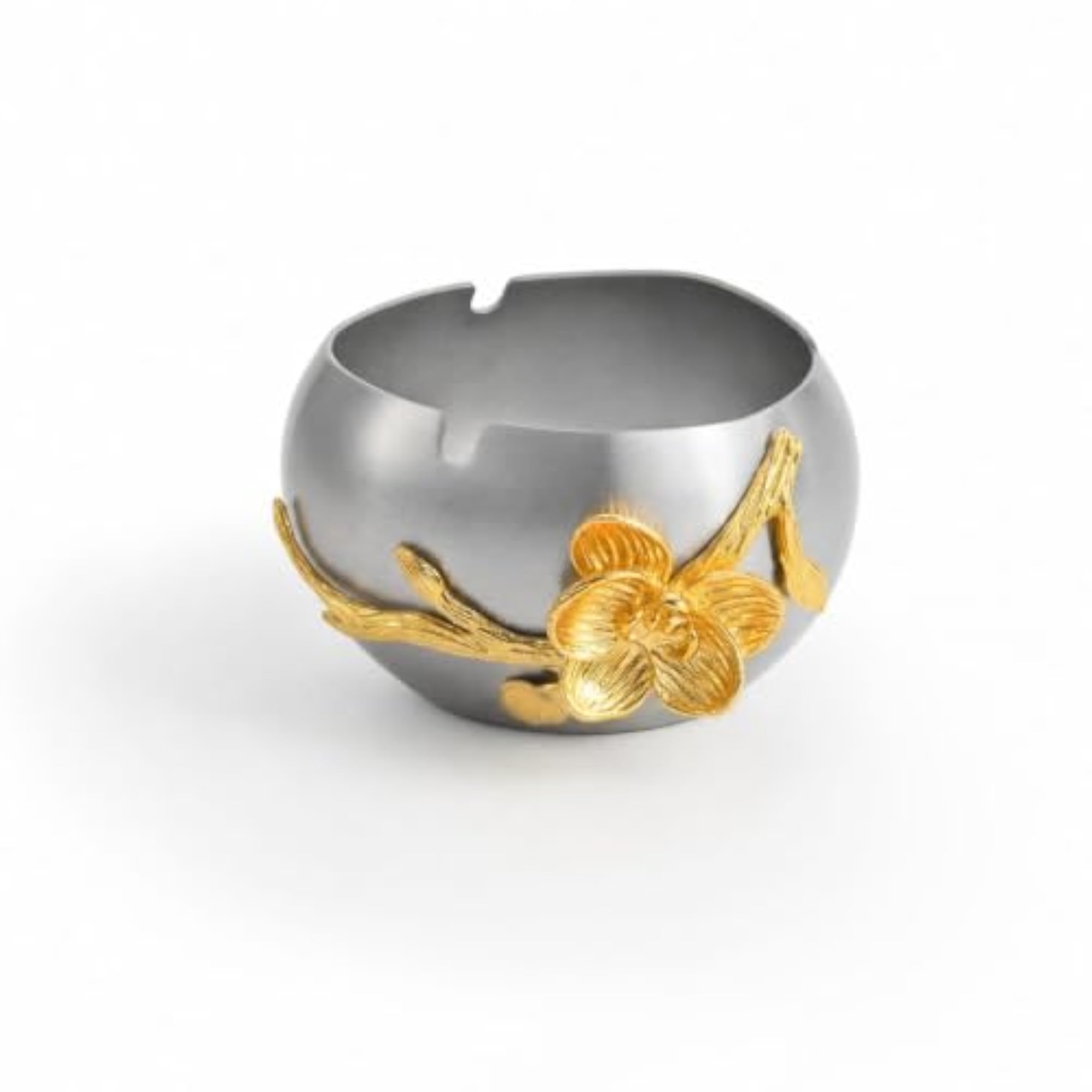 Stainless Steel Decorative Vessel with Flower Accent
