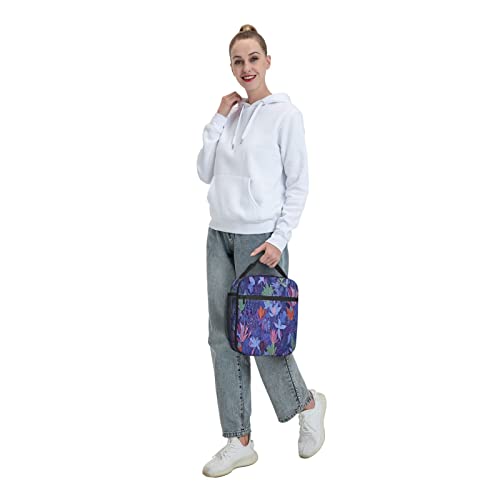 Molycho Purple Tropical Leaves Wildflowers Insulated Lunch Bag Lunch Box Lunch Tote Cooler Reusable For Office Travel Work Picnic Hiking Beach Unisex Zipper Insulated Lunch Box Lifestyle Supplies #TOP7