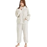 【極厚＆極暖】 もこもこ パジャマ シープタッチ ふわふわ レディース 上下セット 裏起毛 厚手 あったか 冬 秋 長袖 部屋着 ルームウェア もこもこパジャマ あったか 防寒 モコモコ 寒さ対策 防寒グッズ あったかグッズ cenoterico アイボリー L