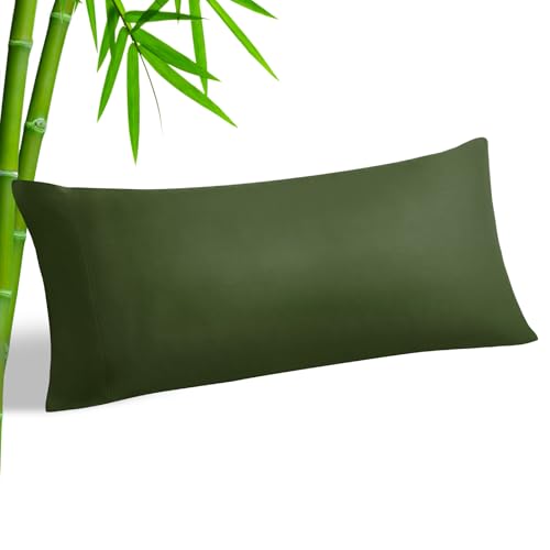 BEDELITE Body Pillow Cover Rayon Made from Bamboo Cooling Body Pillow Pillowcase for Hot Sleepers and Night Sweats Breathable & Silky Soft Full Long Pillow Case Cover (Olive Green 20x54 Inches)