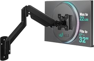 WALI Support Mural Ecran PC pour Écrans LED/LCD/TV 17-32 Pouces,Réglable Pivotant Inclinable,Charge 10 kg, Extension 49 cm,VESA 75/100 mm (GSWM001),Noir