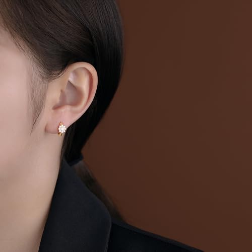 Reffeer Solid 925 Sterling Silver CZ Flower Hoop Earrings Huggie for Women Teens Cluster Flower Hoop Earrings Spring2