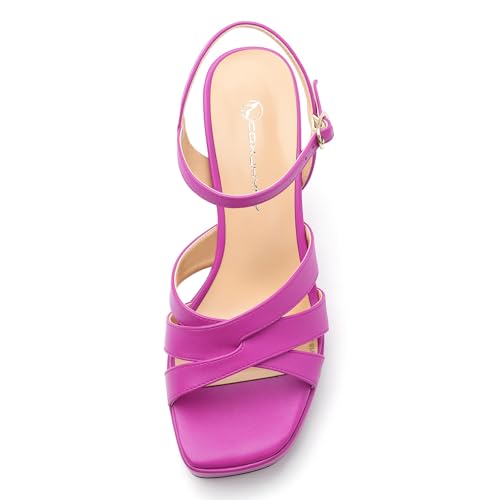 Image of Women Square Toe Platform Block Heel Sandals 3.3'' | Elegant Comfort Formal Dress Footwear, Stylish Ladies Sandals For Daily Office Wedding Evening Party Formal Occasions