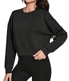 Active Gym Workout Long Sleeve Womens Pullover Sweatshirts Winter Dressy Outfits Golf Tees 2025 Trendy Shirts for Women Crew Neck Novelty T-shirts Blouses Casual Workout Crop Tops for Leggings Black S