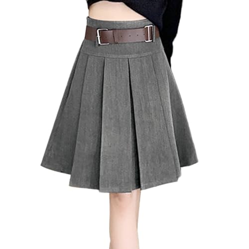 [アイカ] 膝丈スカート ミニスカート ショートスカート ボックス プリーツス Aライン フレア ハイウエスト ショート丈 ナチュラル カジュアル 可愛い 無地 レディース Mサイズ グレー