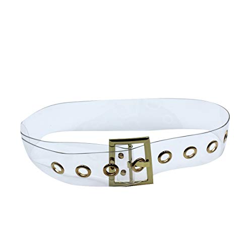 ANKOMINA Women Fashion Holographic Clear Wide Belt Transparent PVC Metal Buckle Waist Belt Waistband Cinch Dress Belt4