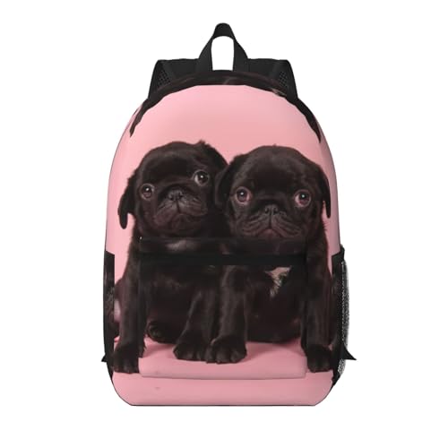 Sac à dos d'école léger EdWal noir avec motif carlin mignon