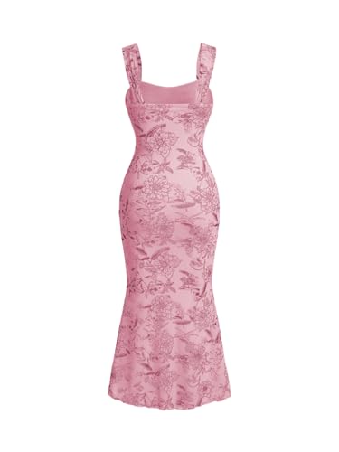 Image of GORGLITTER Women's Floral Summer Wedding Guest Dress Ruched Cocktail Party Bridal Shower Formal Beach Midi Sun Dresses