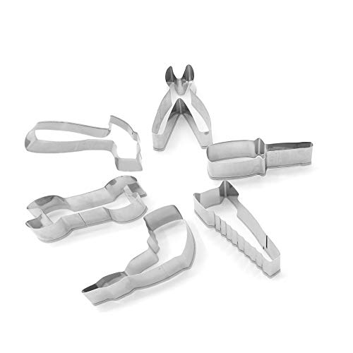 Mini Construction Tools Cookie Cutters Set Of 6 Pcs, Stainless Steel Mini Hardware Tools Series Shaped Fondant Baking Molds For Father's Day #TOP3