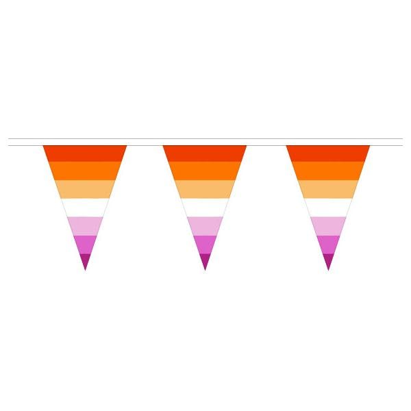 Flagtex Lesbian Sunset Stripes Small Triangle Fabric Bunting – 5m with 12 Flags – Fabric for Indoor & Outdoor Use – String Flags Banners Lesbian Pride LGBTQ+ LGBTQIA+ WLW Pennant