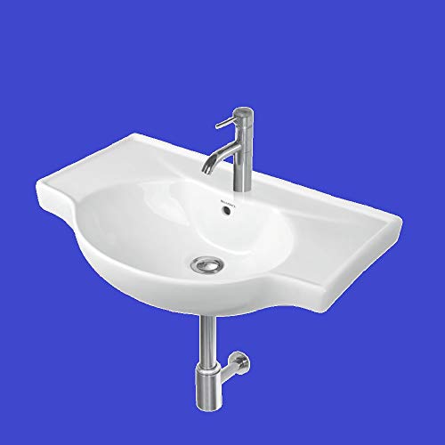 Image of Wash Basin Wall Hung Mounted Glossy Finish White Sink for Bathroom (24 x 17 x 7 Inch)