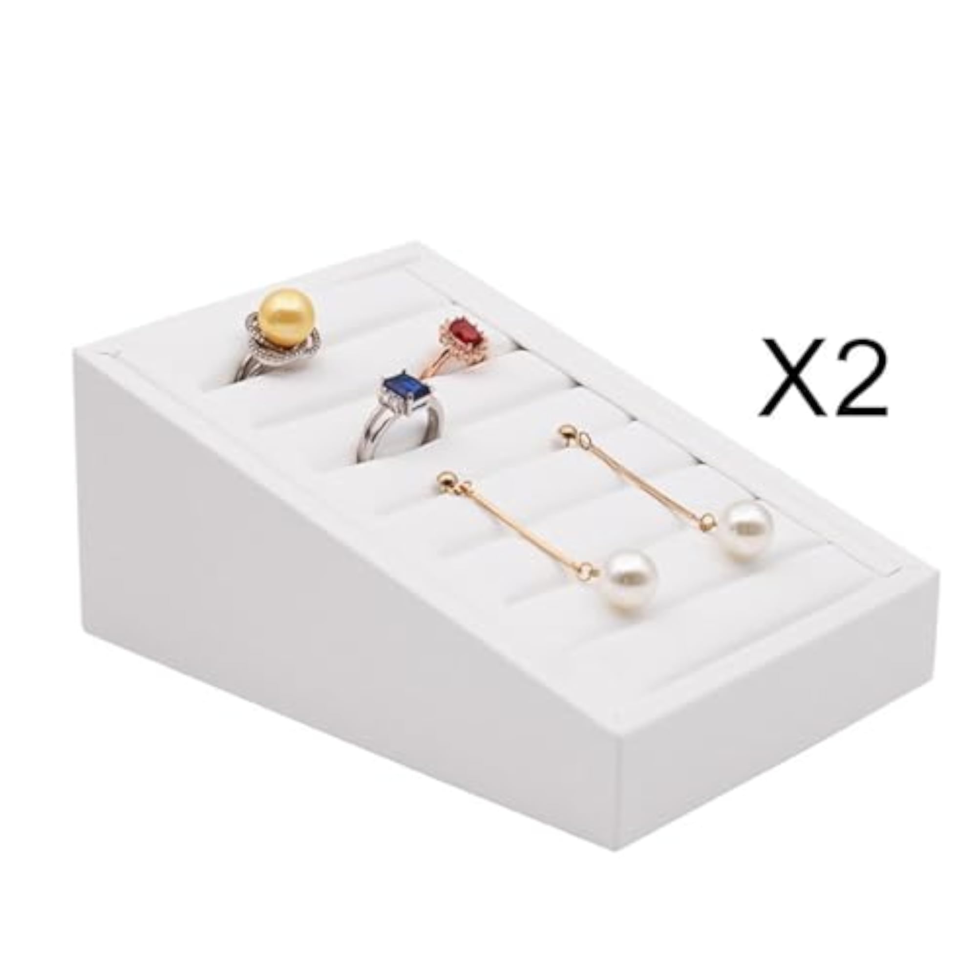 2Pcs Rings & Earrings Display Organizer Holder, White