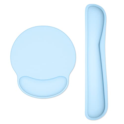 Dapesuom Keyboard Wrist Rest and Mouse Pad with Wrist Support, Memory Foam Cushion for Keyboard and Mouse Set, Ergonomic Desktop Pad Rests with Non Slip Base for Easy Typing & Pain Relief, Sky Blue
