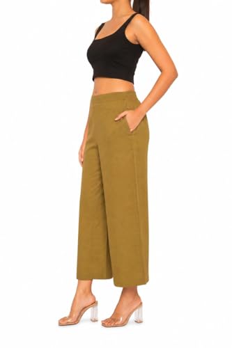 Image of Women Airy Linen Wide Leg Pants | High Waist Casual Summer Trousers | Lightweight Breathable Palazzo Pants BPWLCB01 PRT