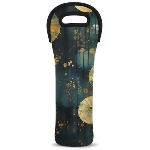 Neoprene Wine Tote Carrier Bag for Wine,Water, Champagne, Beer, Baby Bottles 15.6 x 5.1 Inches, Protective Wine Bag,Japanese Umbrella