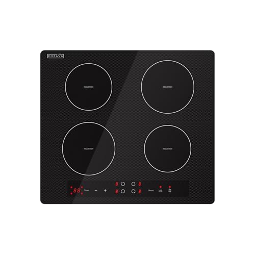 Empava 24” Electric Stove Induction Cooktop with 4 Power Boost Burners Smooth Surface Vitro Ceramic Glass in Black, 24 Inch