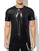 Casey Kevin Mens Metallic T-Shirts 70s Disco Outfits for Mens Holographic Short Sleeve Shiny Tops,Black-XL #4