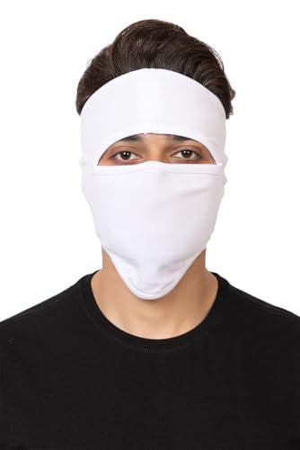 Image of Gajraj Unisex Cotton Anti Pollution Dust Sun Protecion Full Face Cover Mask with Air Filter Mesh and Visor (White) (Plain Mask)