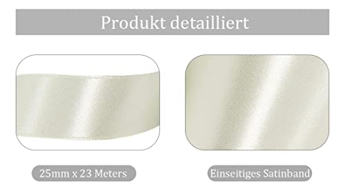 Beige Ribbon 25mm, 23 Meters Solid Color Satin Gift Ribbon for Crafting Gift Wrapping, Balloons, Hair Bows Making, Sewing - Image 2