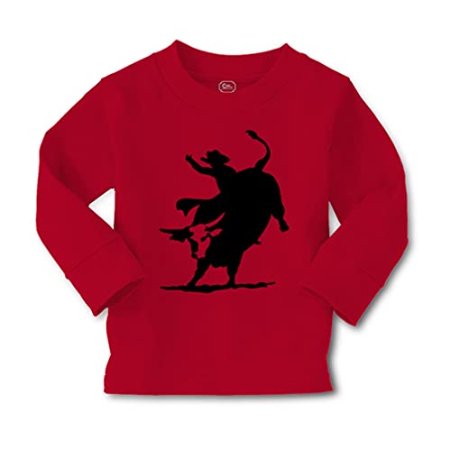 Kids Long Sleeve T Shirt Rodeo Cowboy Bull Riding Cotton Boy & Girl Clothes Funny Graphic Tee Red Design Only 5 6T