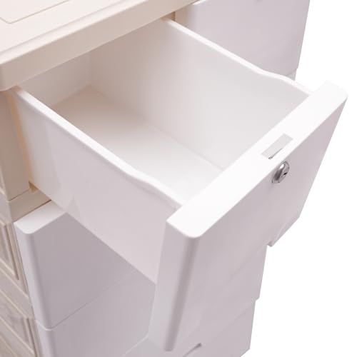 50 * 35 * 102 cm Plastic Clothing Storage Cabinet with Drawers, 6-Drawer Vertical Bedroom Cabinet, Plastic Dressing Table, for Bedrooms, Game Rooms, Entryways, and Living Rooms (White) - Image 8