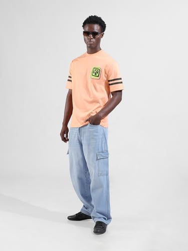 Image of The Indian Garage Co Men Baggy Solid Mid-Rise Cargo Jeans