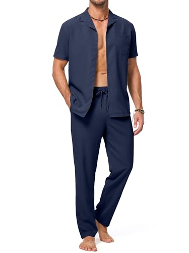 JMIERR Men 2 Piece Outfit Short Sleeve Lightweight Beach Button Down...