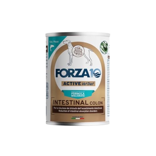 Forza 10 Umido Cane INTESTINAL COLON, alimento completo dietetico per cani adulti di tutte le taglie e razze con disturbi INTESTINALI gusto PESCE, for dogs, renal | 6 scatolette da 390 grammi l'una.