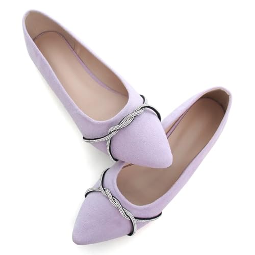 Image of TN TANGNEST Womens Casual Flats Chain Ballet Flats | Fashion Pointed Toe Rhinestone Flats, Comfort Slip On Dress Shoes for Business Work Office Wedding Party
