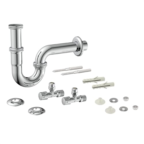 Kirchhoff 98800104 98800104-Juego Fregadero con válvula Angular de 1/2 Pulgadas y Accesorio, desagüe para Lavabo, sifón de Tubo, Juego Completo