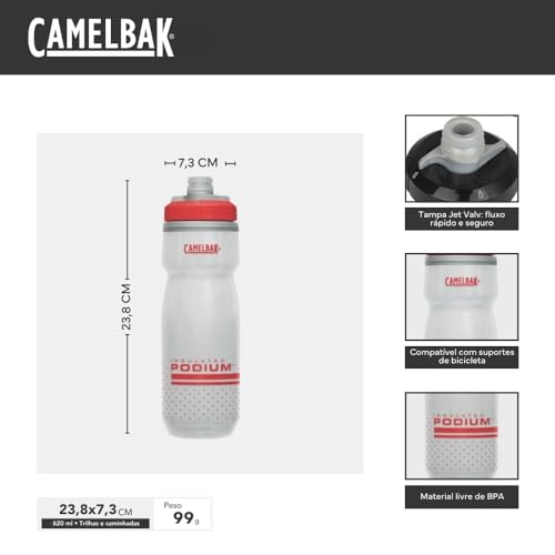 Image of CamelBak Podium Chill Insulated Bike Squeeze Water Bottle, Cold Retention for Cycling, 21oz, Fiery Red /White