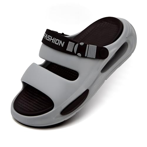 Image of Men's Slide Sandals Indoor and Outdoor, Casual Platform Slide Sandals for Men Spring Summer, Lightweight Comfortable Cushioned Open Toe Men's Slippers Shoes Gray 10