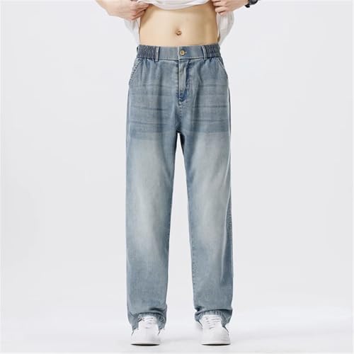 Men's Loose Jeans Thin Anti-Wrinkle Cool Comfortable Drape Fabric Baggy Wide-Leg Ice Silk Trousers2