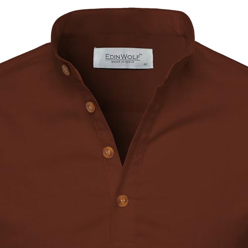 Image of Men's Full Sleeve Beige Color Cotton Blend Spread Slim Fit Shirt Style Kurta for Men and Boys