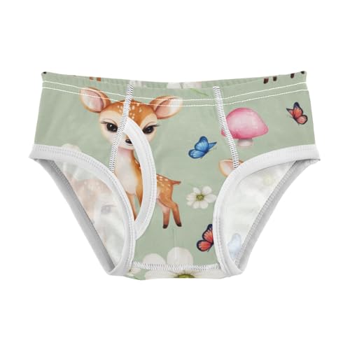 CHIFIGNO Cute Deer Flower Green Briefs for Boys Breathable Cotton Underwear Kids Boys Printed Briefs Underwear