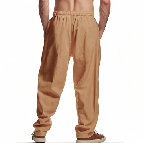 Mens Casual Elastic Waist Drawstring Trousers Linen Jogger Pants Yoga Pants Beach Summer Athletic Pant Track Joggers3