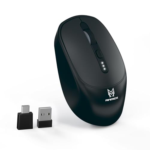 Anmck Souris sans fil, rechargeable avec indicateur de niveau de batterie, USB 2,4 G silencieux, portable, 4 DPI réglables 800/1200/2400/3200, clic silencieux, souris sans fil pour ordinateur portable