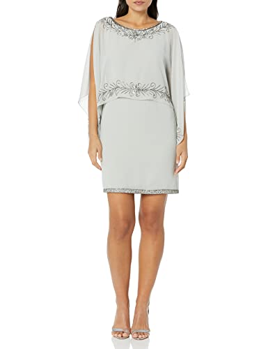 J Kara Women's Boat Neck Capelet Short Cocktail Beaded Dress, Silver Multi, 16P #TOP23