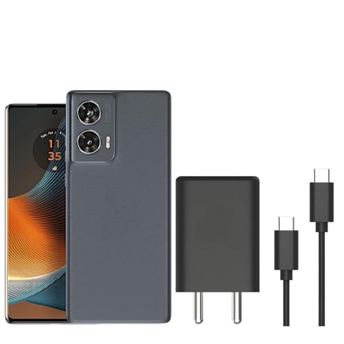 Image of 68W Turbo Charger with 1M Type C Cable for Motorola G85 /G45 /G35 /G64 /Edge 50 Neo /50 Ultra /50 Fusion /50 Pro /40 Neo /Moto e13 /e40 /Razr 50 Ultra /Think Phone 25 & Other USB C 68Watt Adaptor, Black