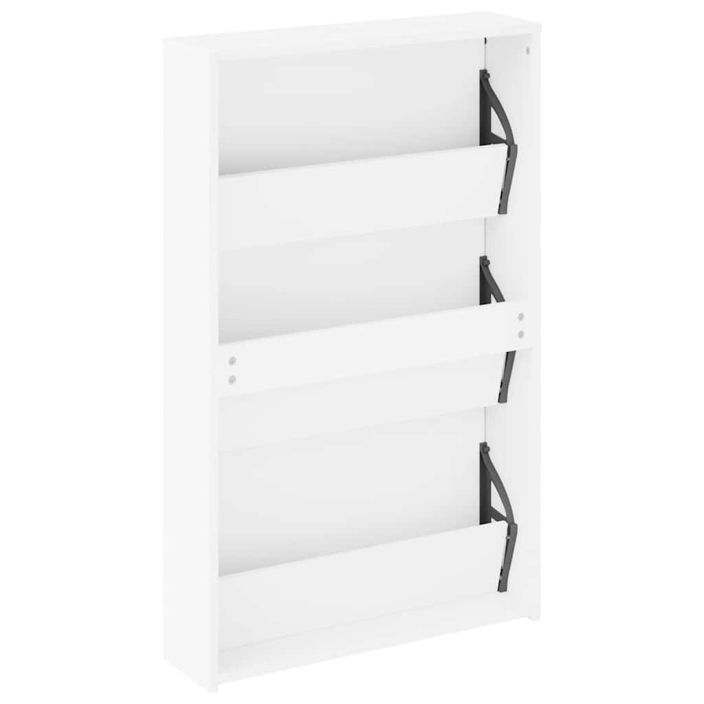 Zapatero con espejo, 3 compartimentos plegables, color blanco, 63 x 17 x 102,5 cm, ahorro de espacio, almacenamiento de zapatos de madera para pasillo, salón, dormitorio