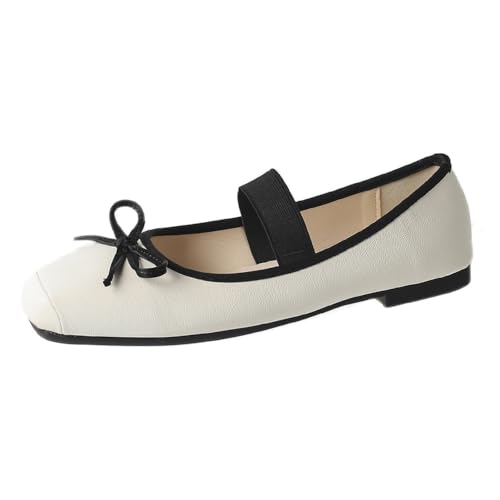 JiangWei Shu Soft Ballet Flats Square Toe Womens Slip On Elegant Mary Jane Shoes