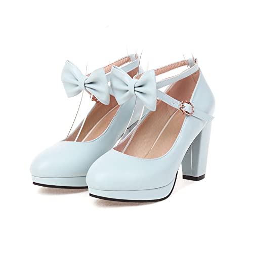 Image of ForeMode Fashion Women T-Strap High Heels Bow Platform Round Toe Pumps Leather Summer Sweet Shoes
