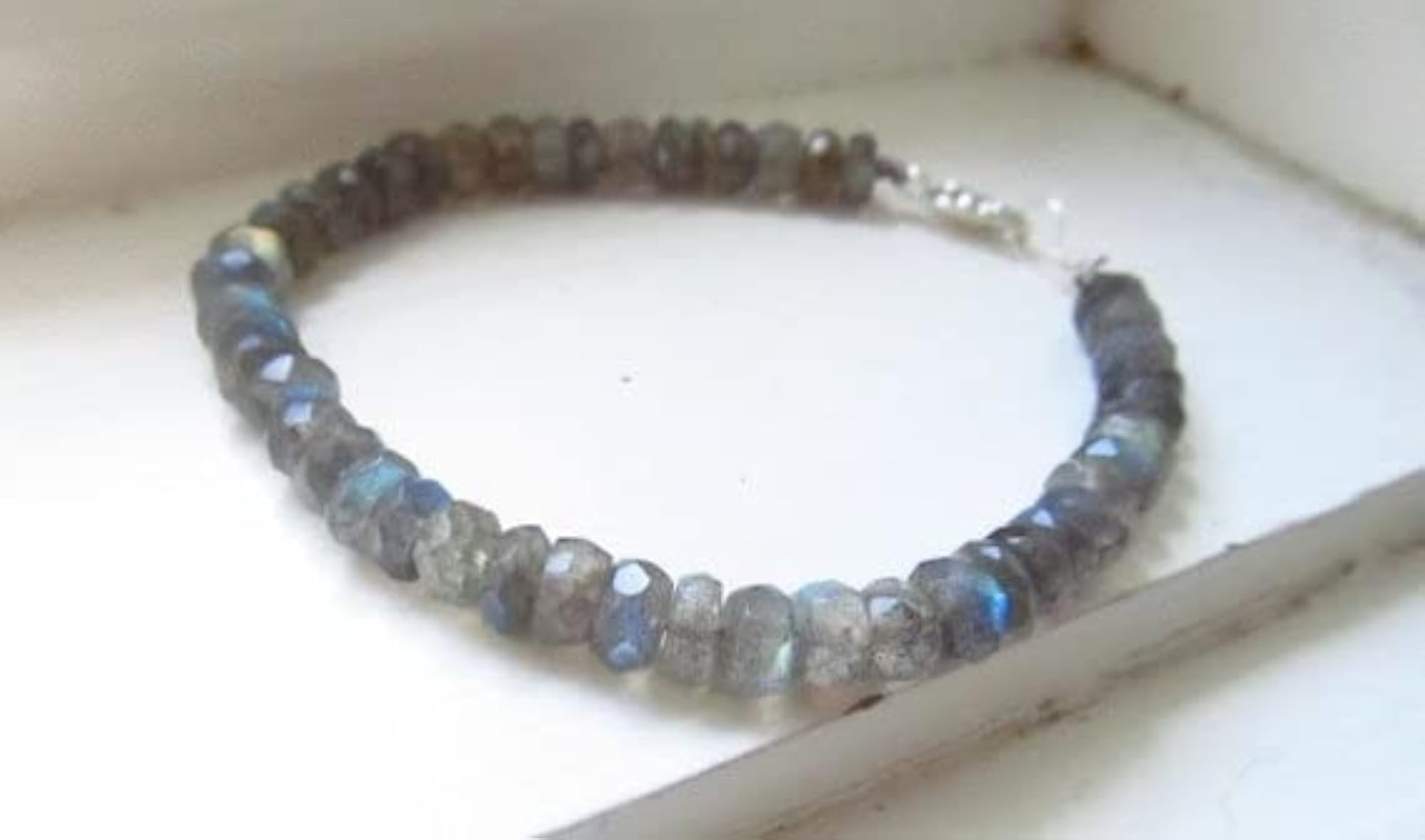 Labradorite Rondelle Beaded Bracelet, 4-4.5mm Grey Stones