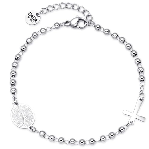 Dada Gioielli - Bracelet religieuse unisexe en acier inoxydable réglable - Bijou élégant avec croix et médaille Madonna Miraculeuse - Accessoire spirituel,...