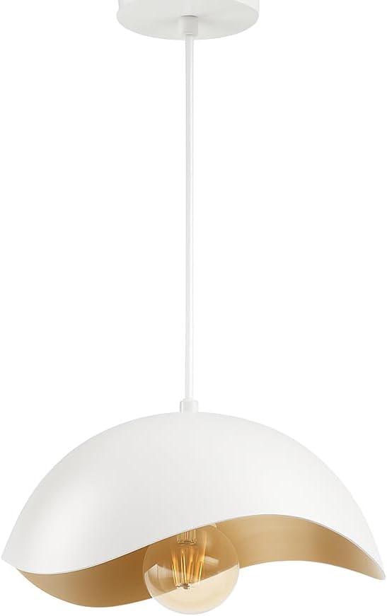 Modern Wave Pendant Light, 11" Black and Gold Dome Shade, LED Ceiling Light Fixture with Globe Bulb, Contemporary Hanging Light for Kitchen, Dining Room, Bedroom