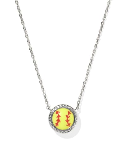 Kendra Scott Softball Silver-Plated Short Pendant Necklace Fashion Jewelry for Women Chartreuse Magnesite With Red Enamel
